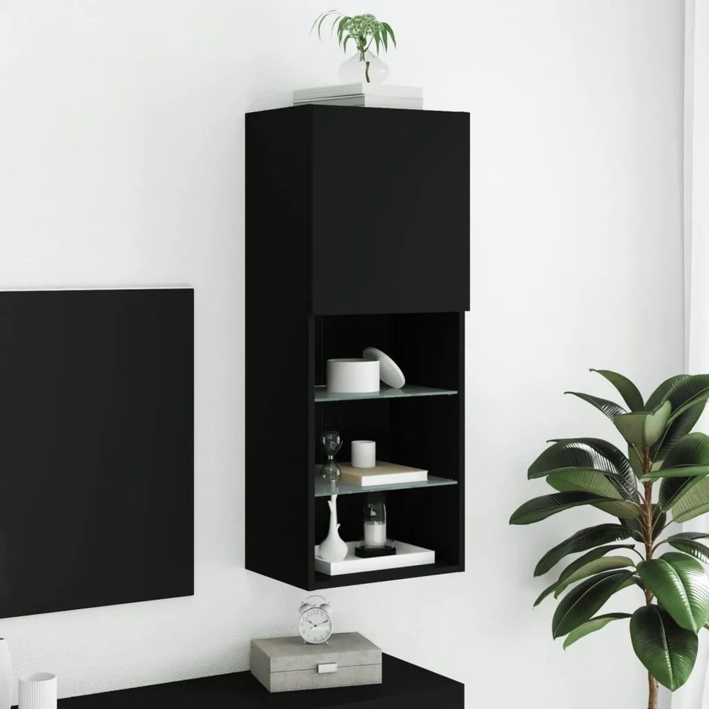 fekete TV-szekrény LED lámpákkal 40,5 x 30 x 102 cm