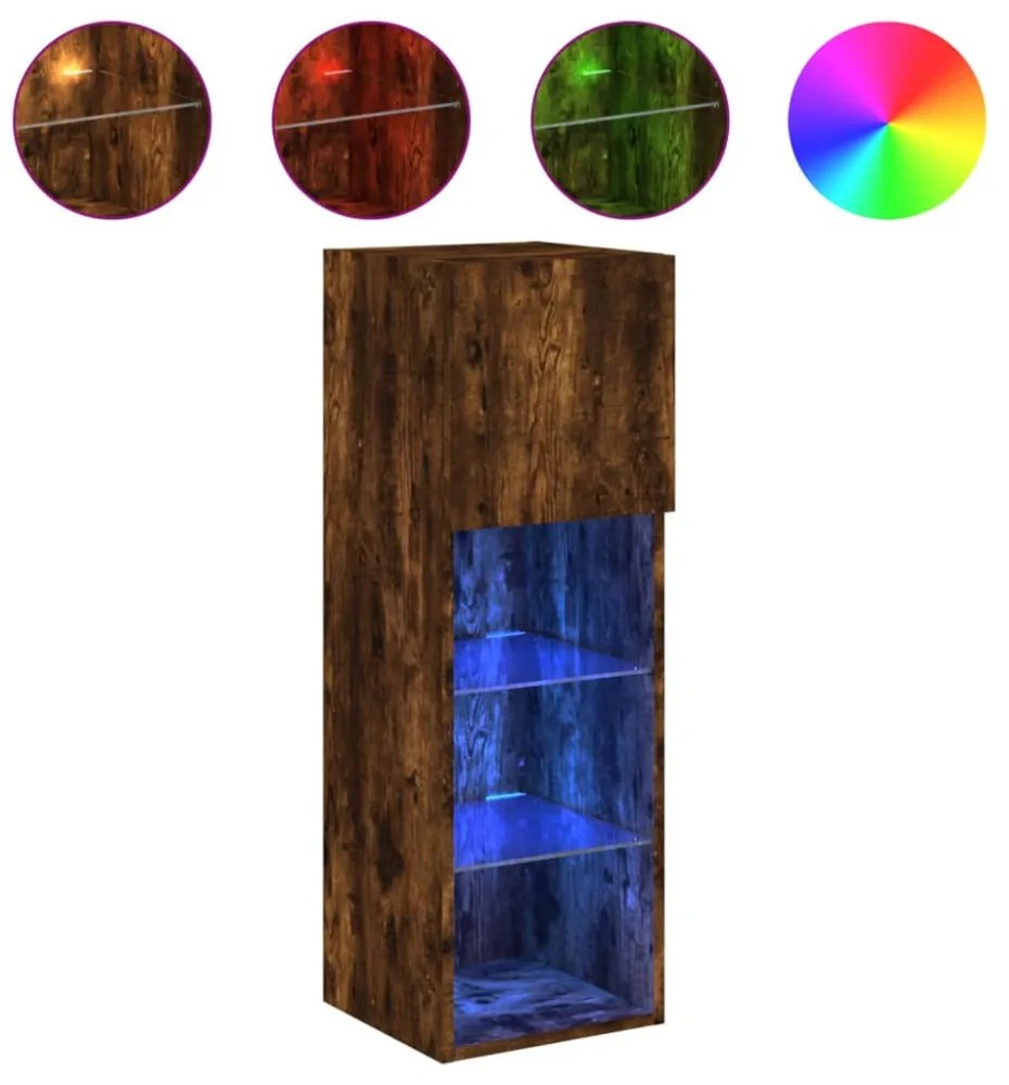 füstös tölgy színű TV-szekrény LED-világítással 30,5x30x90 cm