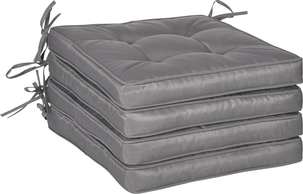 Outsunny Kültéri Székpárna Készlet 42x42x5 cm - 4 Darab Vízálló Székpárna 2 Rögzítő Húzózsinórral Sötétszürke | Aosom