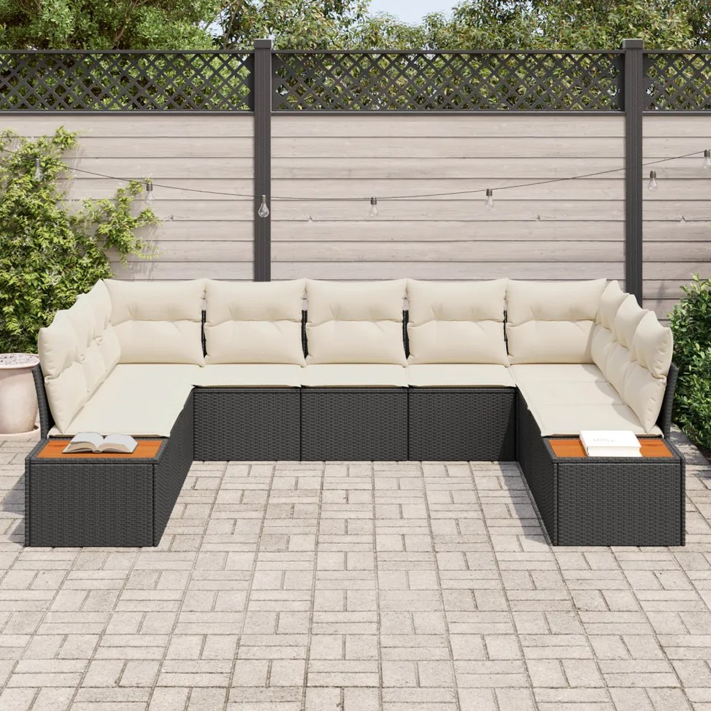 5 darabos Kert Sofa Szett párnákkal Fekete Poli Rattan Akáciával
