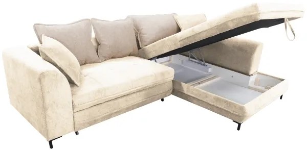 Kihúzható, tárolóhellyel rendelkező L-alakú jobb oldali sarok ülőgarnitúra LAGOA, bézs/barna