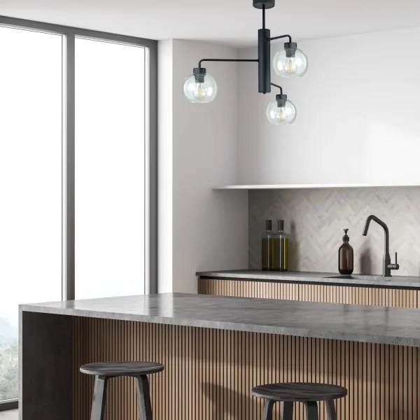 Csillár rúdon FLEX 3xE27/60W/230V fekete/átlátszó