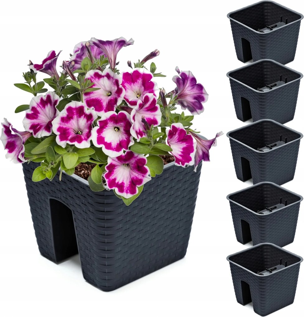 5x Doboz Virágtartó 27,2 x 27,2 cm Rattan Antracit 8,5 L korlát