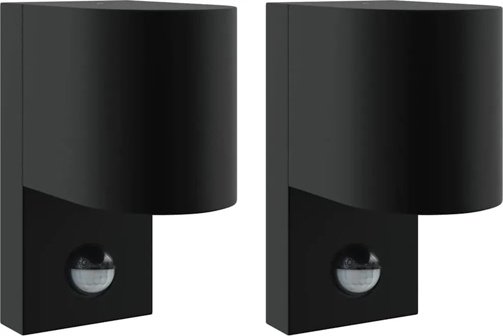 vidaXL Kültéri Fali Lámpa 2 pcs Fekete 12 x 7 x 15 cm