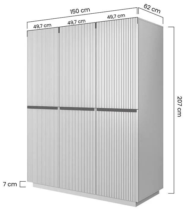Nicole 150 cm-es szekrény tárolóval - Matt fehér / fekete fogantyúkkal