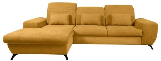 ALTA kinyitható, balos L-alakú kárpitozott sarokkanapé praktikus tárolóhellyel, sárga