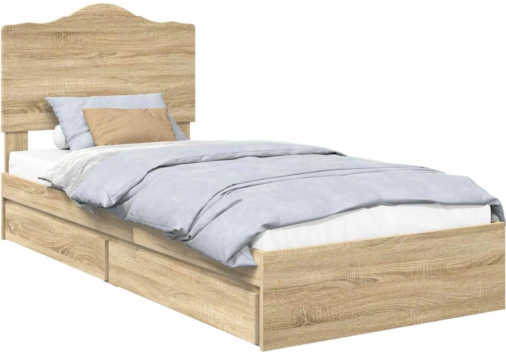 vidaXL Tárolós Ágy fejtámlával Sonoma tölgy 100 x 200 cm Faanyag