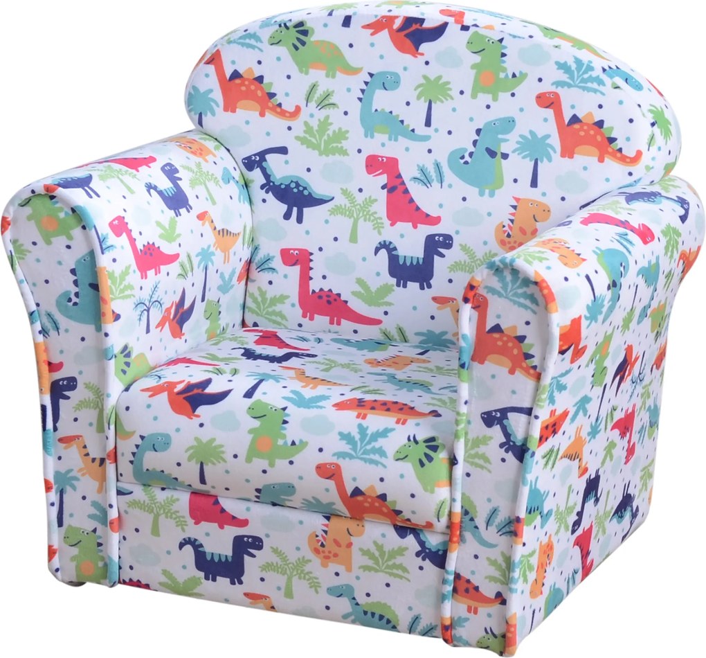HOMCOM Gyermek Karosszék Kicsiknek +18 Hónap, Dinós Mintás, Szilárd Fa Váz, Hab Párnázás és Flanel Kárpitozás, 50x39x44 cm | Aosom
