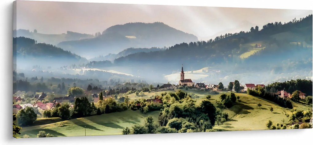 Kép - falu a ködben (120x50 cm)