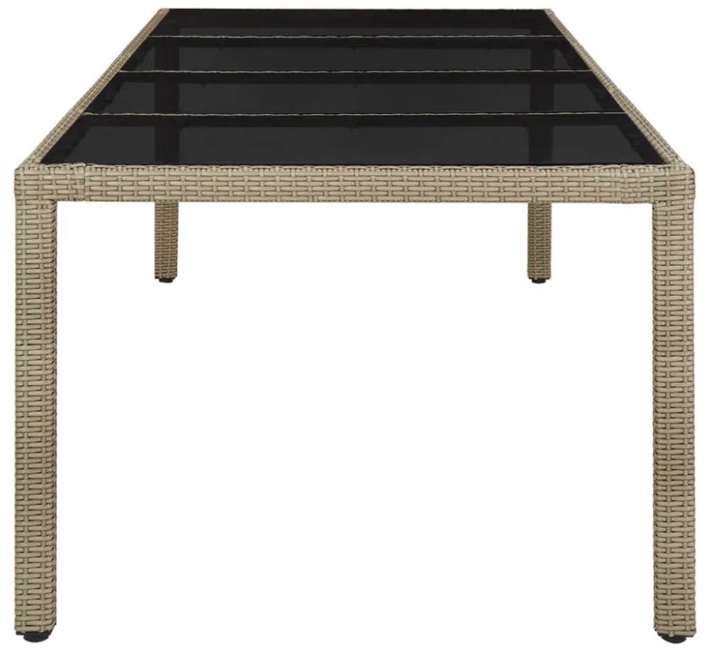 bézs polyrattan és edzett üveg kerti asztal 250 x 100 x 75 cm