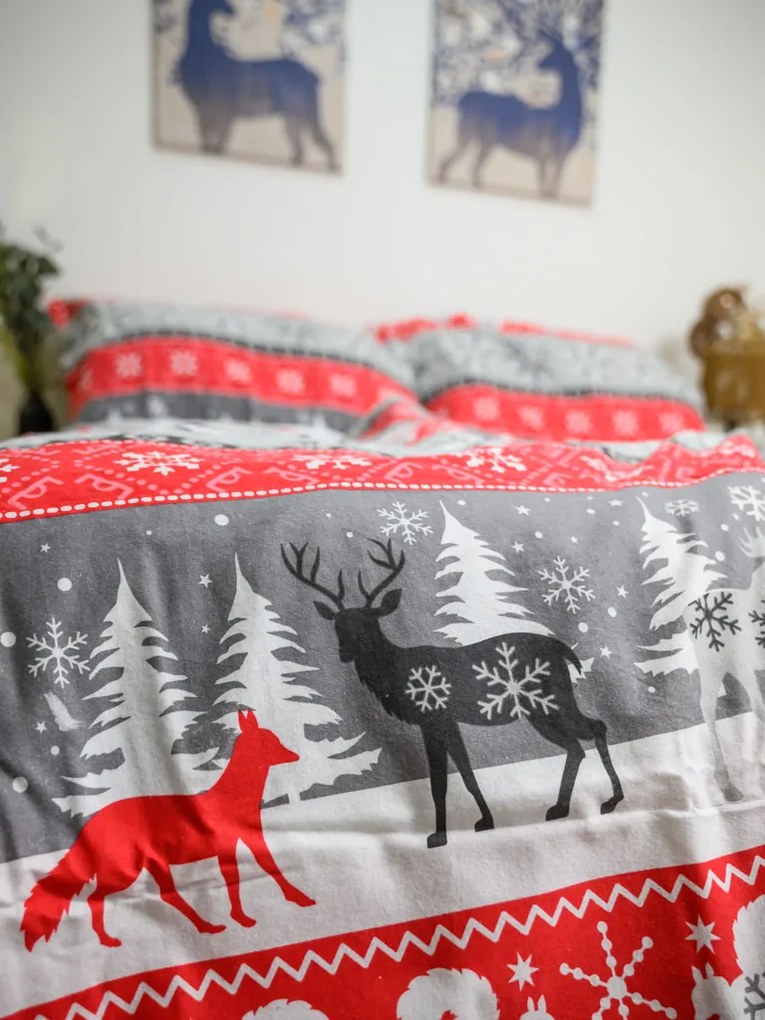 Flanel ágynemű SNOWY FOREST szürke Ágyneműhuzat mérete: 70 x 90 cm | 140 x 200 cm