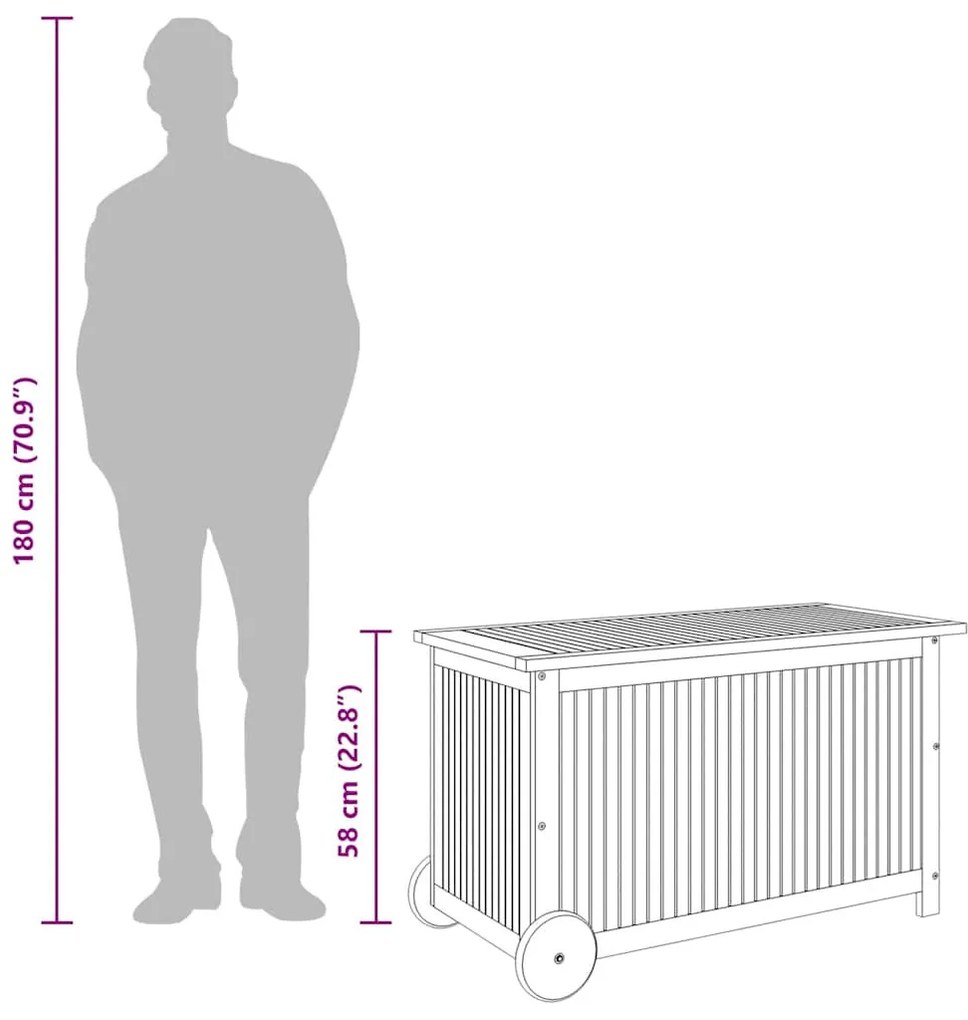 tömör akácfa kerti tárolóláda kerekekkel 90 x 50 x 58 cm