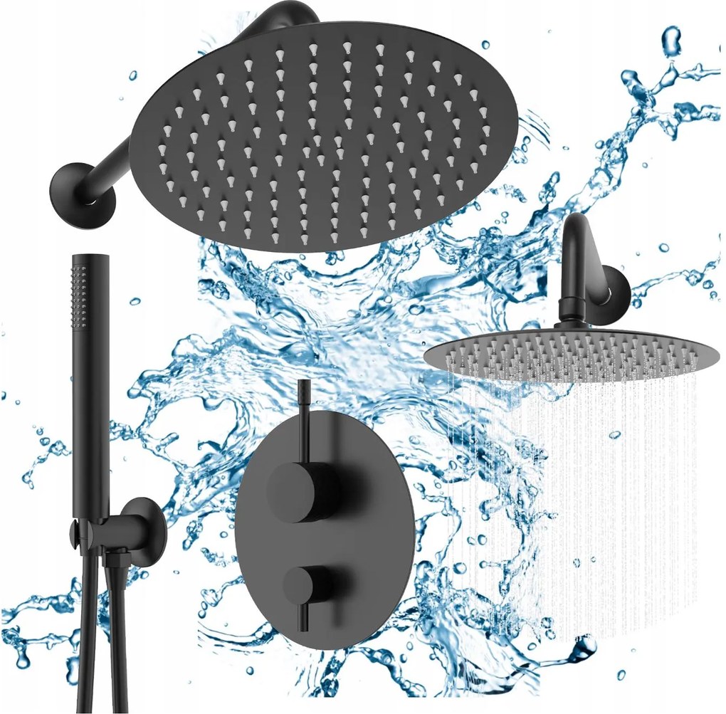 Süllyesztett zuhanyszett csaptelep esőztetővel Glami fekete