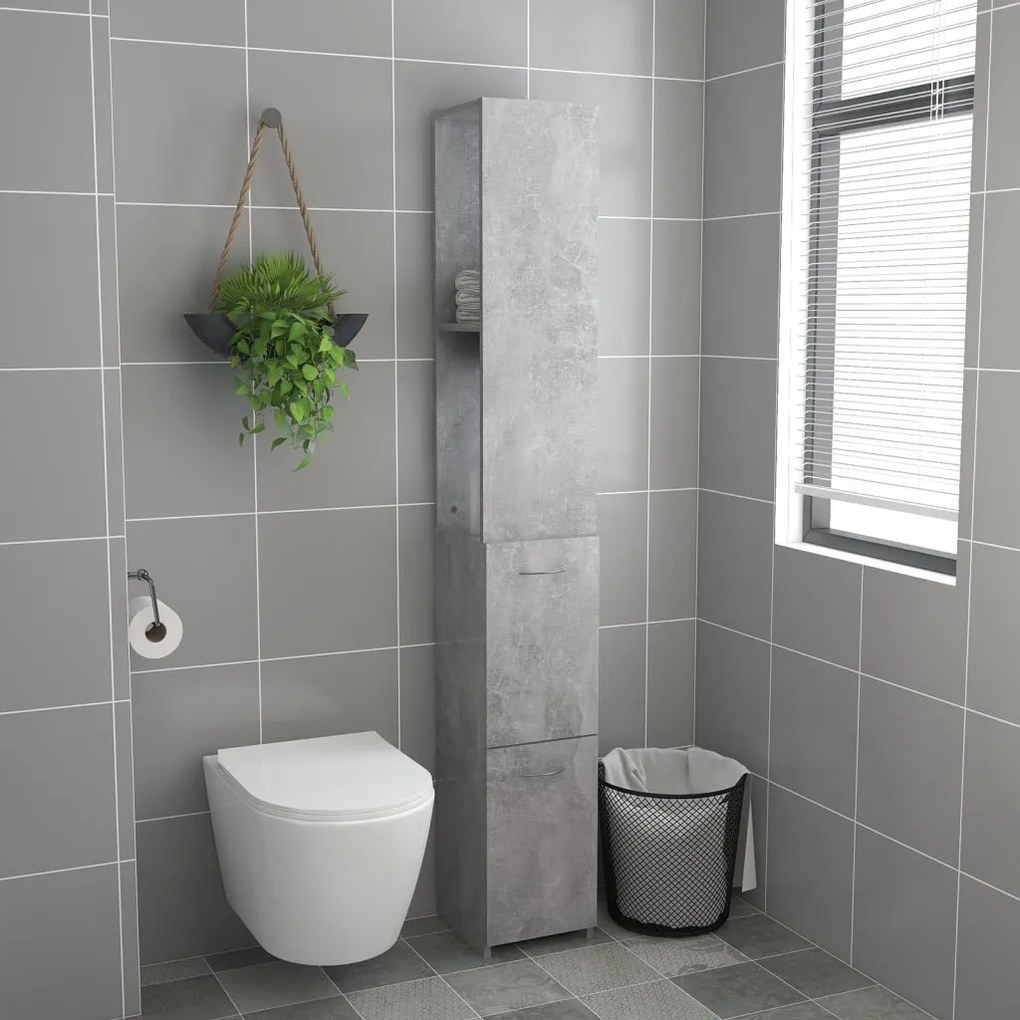 Betonszürke szerelt fa fürdőszobaszekrény 25x26,5x170 cm