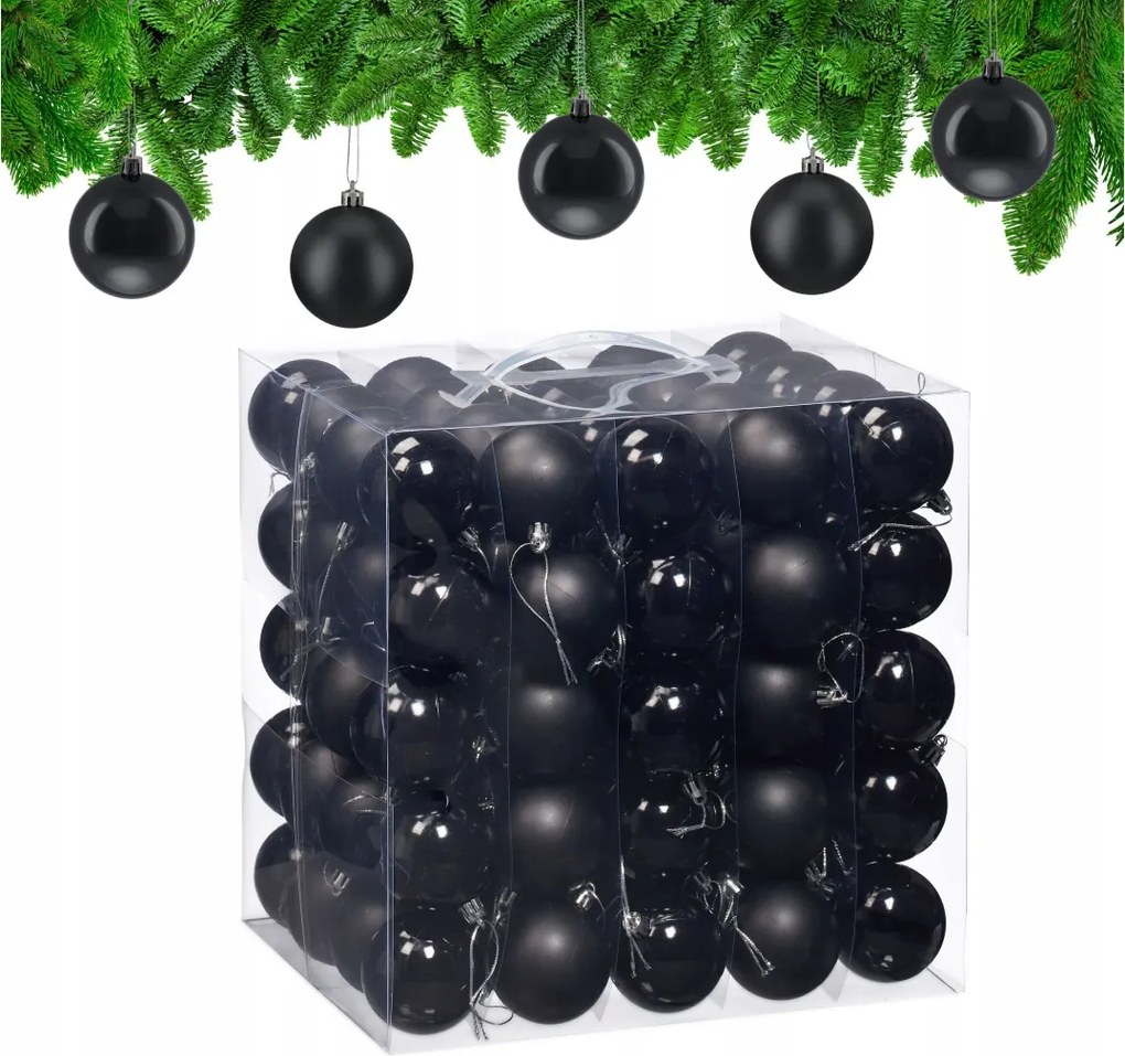 Karácsonyfa gömbök 100 db Relaxdays Fekete