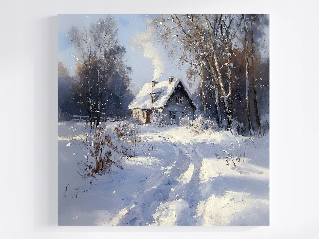 Vászonkép Canvas Tájkép Tél Hó Fagy Hófúvás Ház Út Falu 40x40