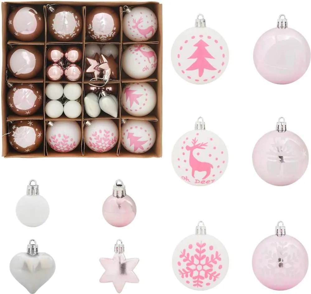 vidaXL Karácsonyi Díszgömb Készlet 40 pcs Fehér és rózsaszín Műanyag