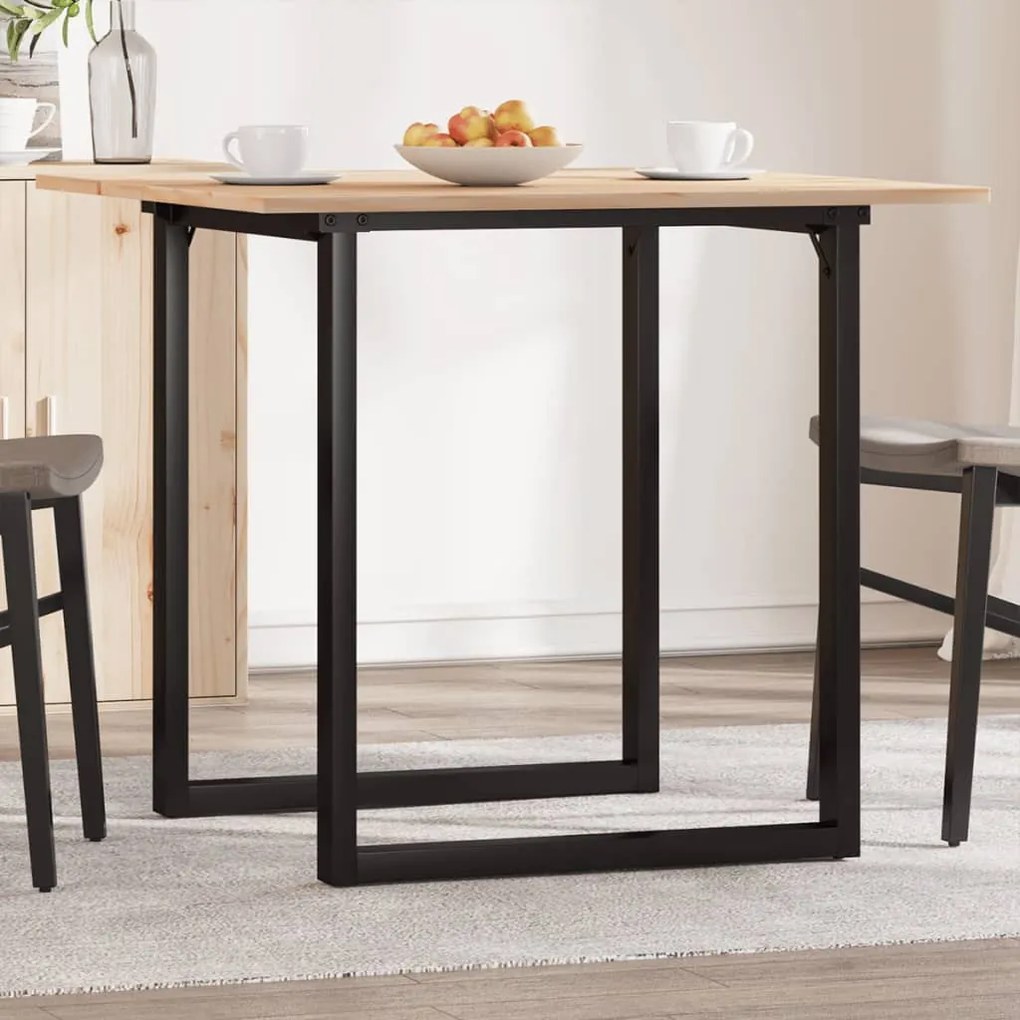 Tömör fenyőfa és acél étkezőasztal O-vázzal 80x80x75 cm