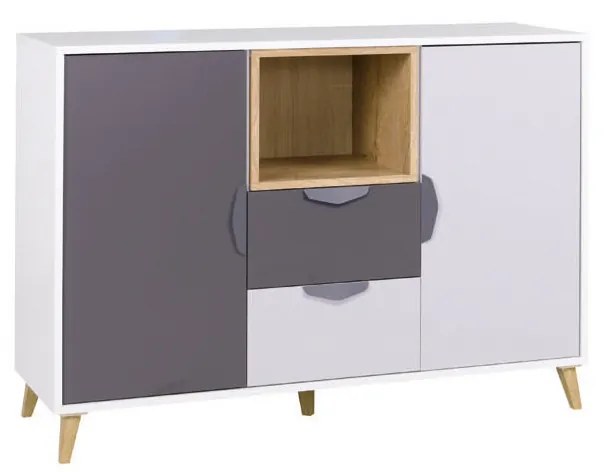 Komód Juna 8 (fehér + grafit + szürke + lefkas tölgy). 1087404
