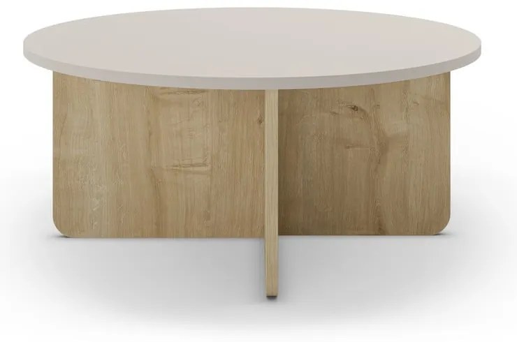 Krémszínű-natúr színű kerek dohányzóasztal tölgyfa dekorral ø 80 cm Hillary – Marckeric