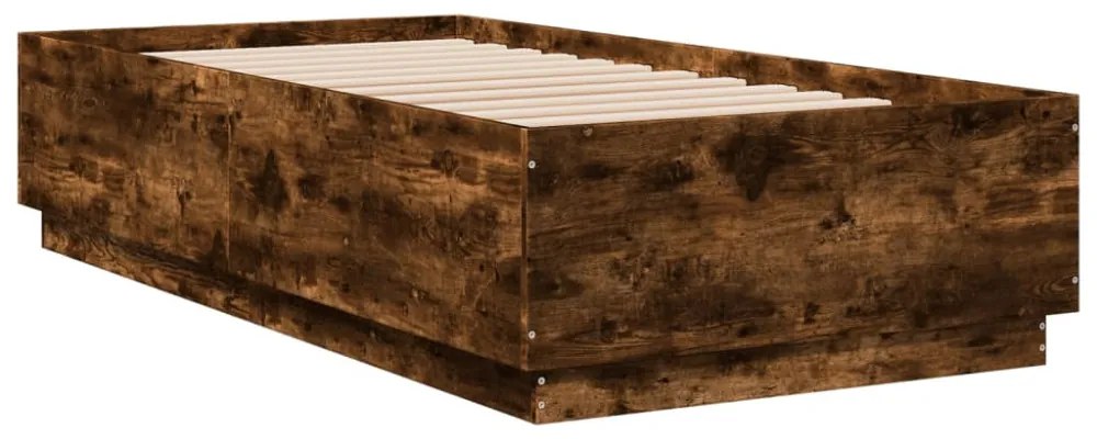 füstös tölgy színű szerelt fa ágykeret LED-del 90 x 190 cm