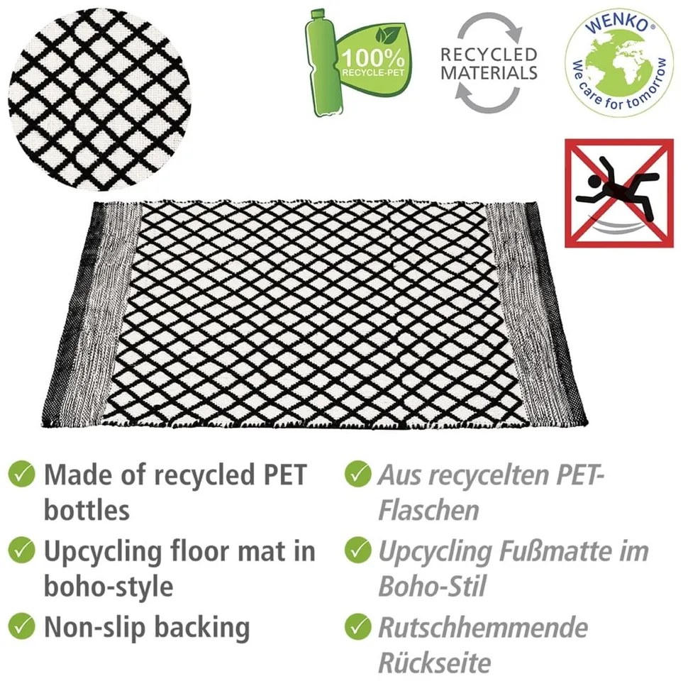 Fekete-fehér újrahasznosított műanyag fürdőszobai kilépő 50x80 cm Tara – Wenko