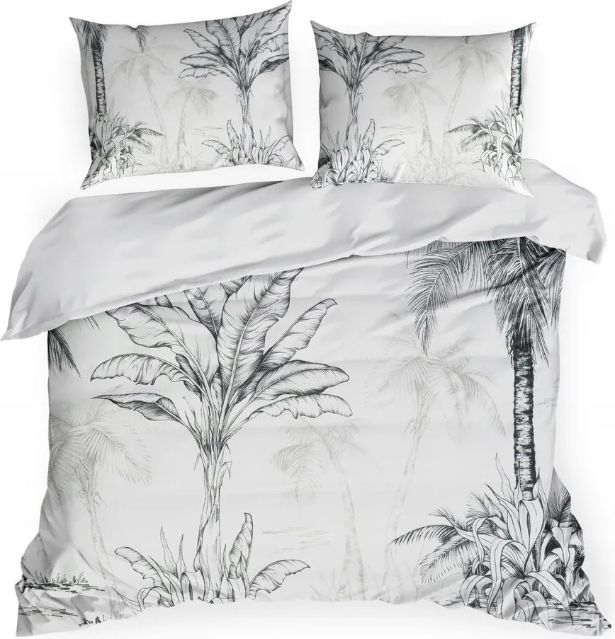 Szatén ágyneműhuzat Spring 160x200 Eurofirany fehér acél botanikai motívum