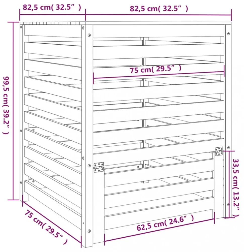 fehér tömör fenyőfa komposztáló 82,5 x 82,5 x 99,5 cm