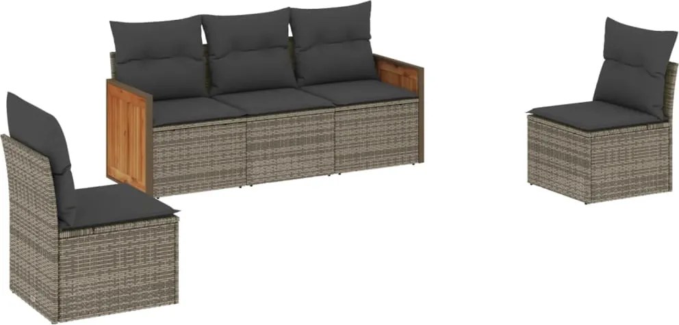 vidaXL 5 részes szürke polyrattan kerti ülőgarnitúra párnákkal