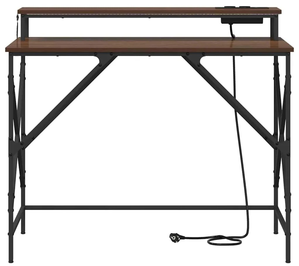 Asztal LED -es lámpákkal barna tölgy 100 x 50 x 86.5 cm Faanyag