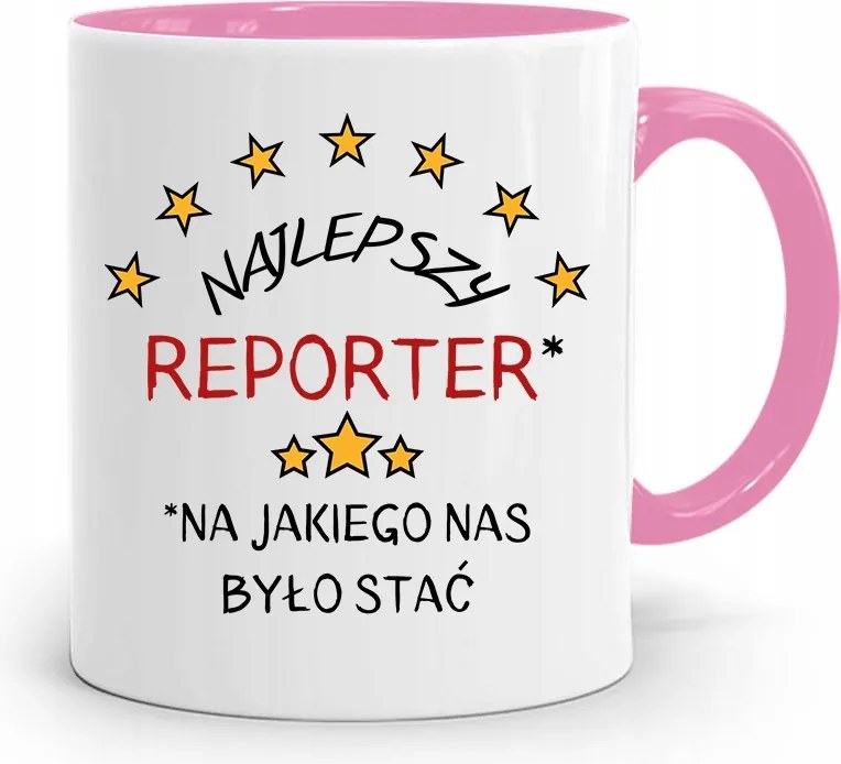 Rózsaszín Bögre Ajándék Riporter Újságírónak, fényképes nyomtatással