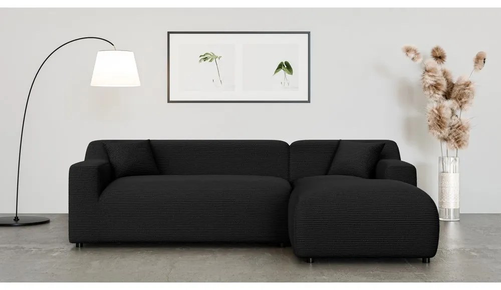 Fekete kordbársony sarokkanapé (jobb oldali-heverő résszel) Martin – Ropez