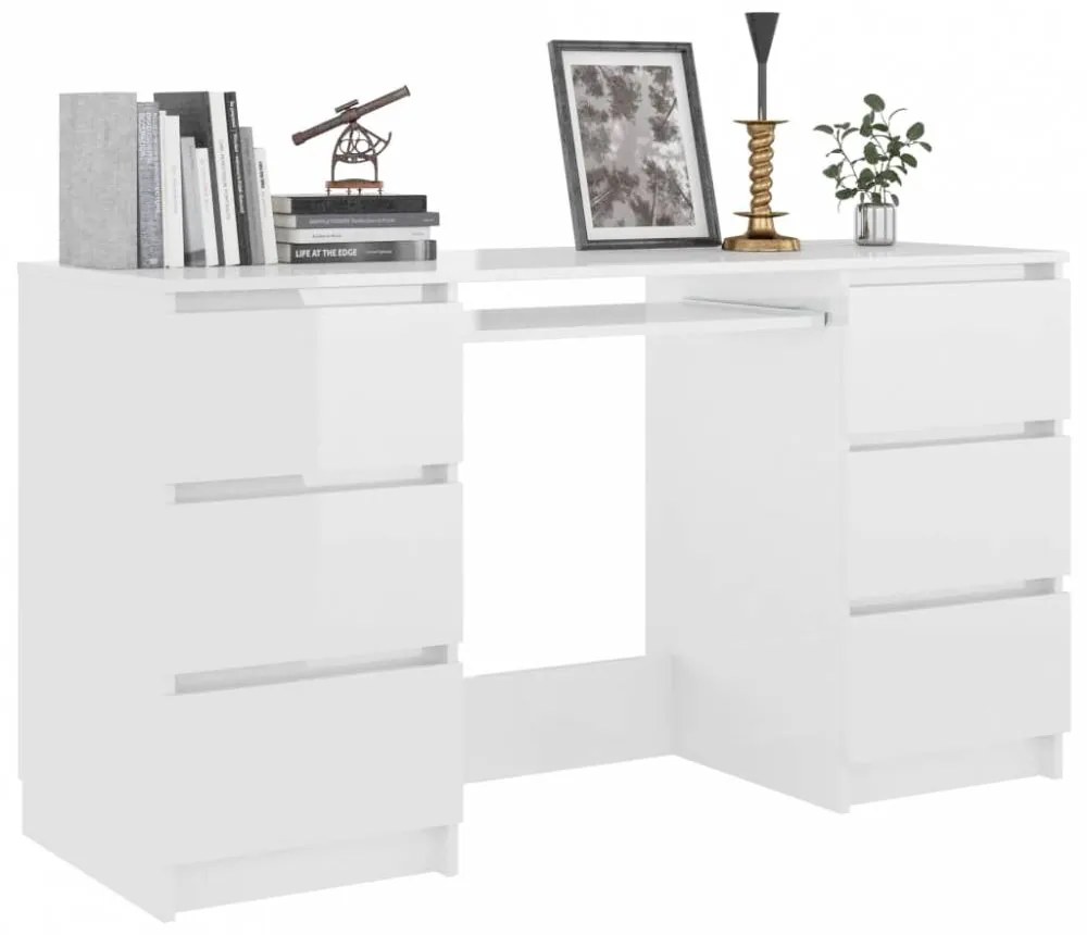 Magasfényű fehér forgácslap íróasztal 140 x 50 x 77 cm