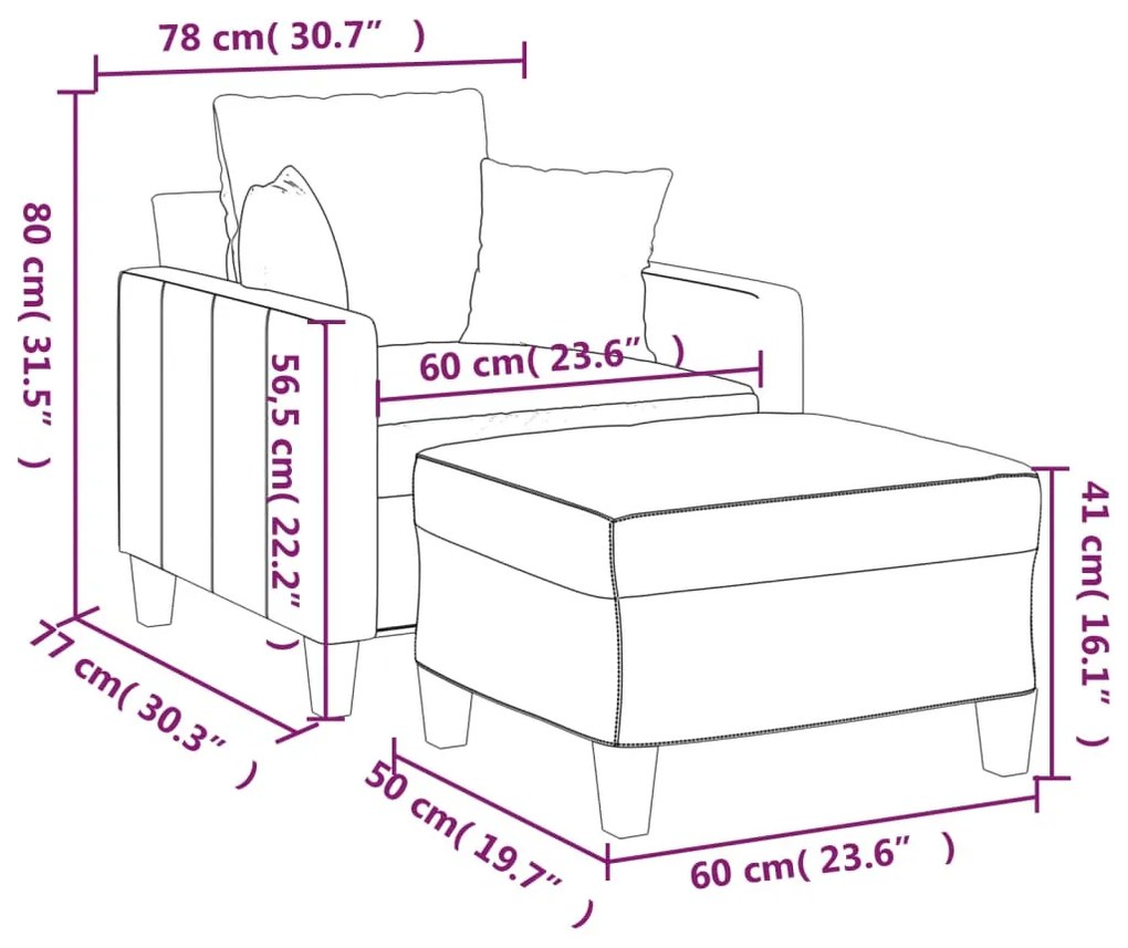 vidaXL barna szövet kanapéfotel lábtartóval 60 cm