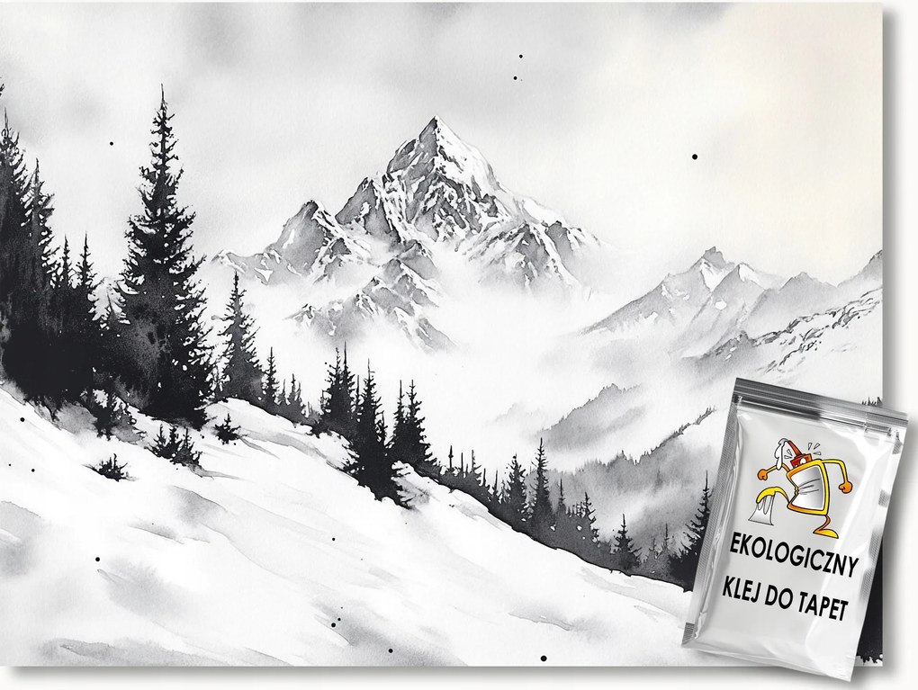 Fotótapéta Flizelina Tájkép Hegyek Lejtők Tél Hó B&amp;w 104x70,5 ragasztó