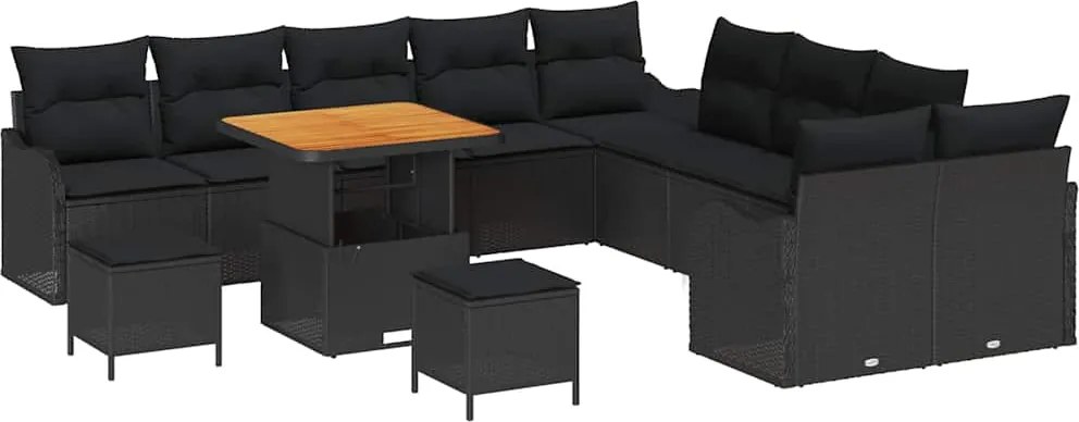 vidaXL Kerti Kanapé Szett 13 pcs Fekete polirattan