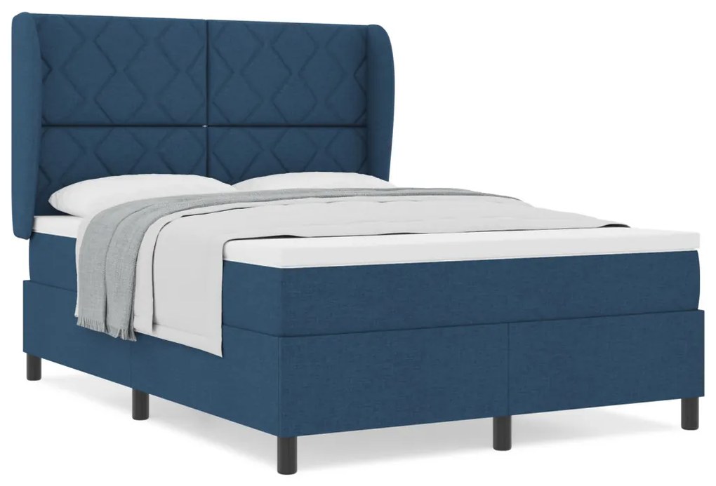 Kék Boxspring Ágy Matracokkal, 140x200 cm Szövet