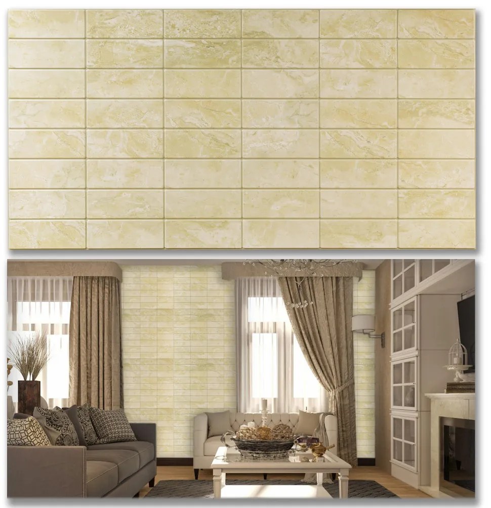 3D PVC falpanel Krém csempe mintás