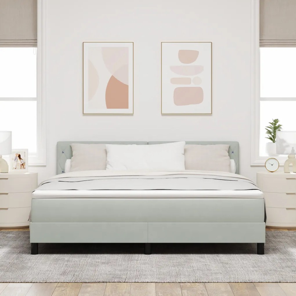 Rugós Ágy Mediterrán Matrac és LED Fény Szürke 180x200 cm Bársony