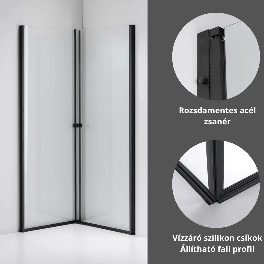 Stuxi Bari Duo Black 90x90 cm szögletes nyílóajtós zuhanykabin, 6 mm vízlepergető üveggel, matt fekete elemekkel