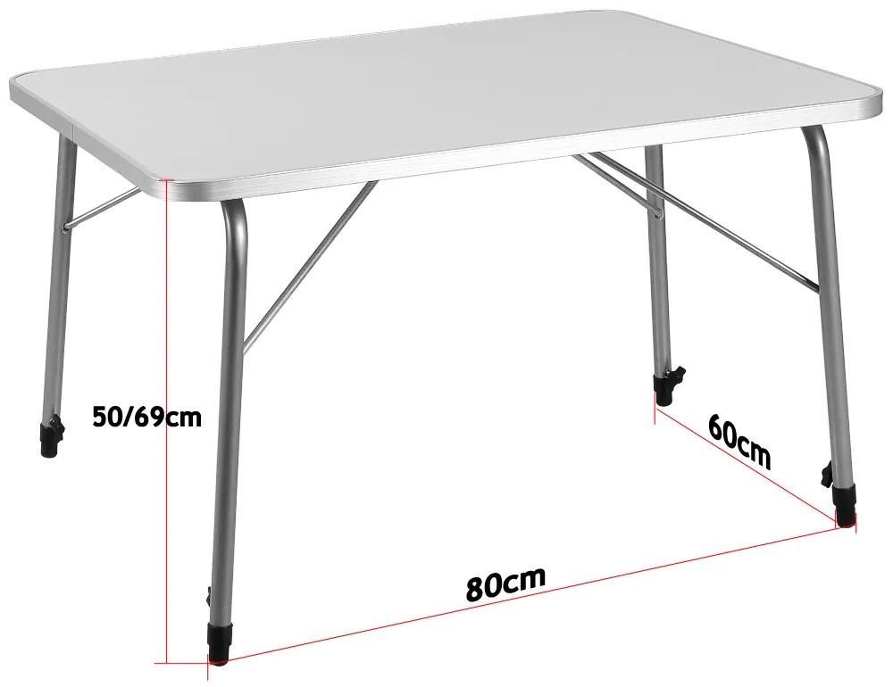 Összecsukható kempingasztal FOKA, 80x54x50–69 cm, fehér színben Casaria