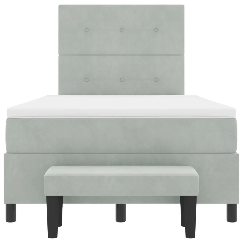 Box spring ágy matraccal és paddal, világosszürke, 120x190 cm, bársony