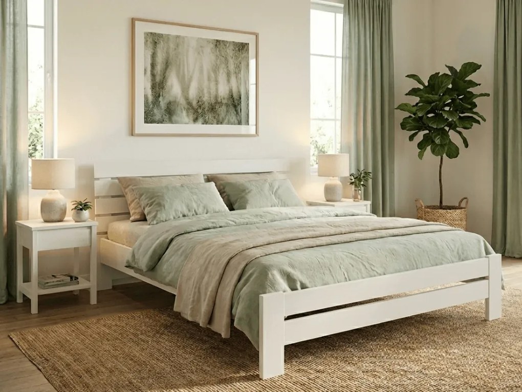 PARIS magasított ágy 140x200 cm, fehér Ágyrács: Léces ágyrács, Matrac: Deluxe 10 cm matrac