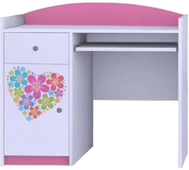 OR MERY B09 íróasztal - rózsaszín Minta: E - virágos szív