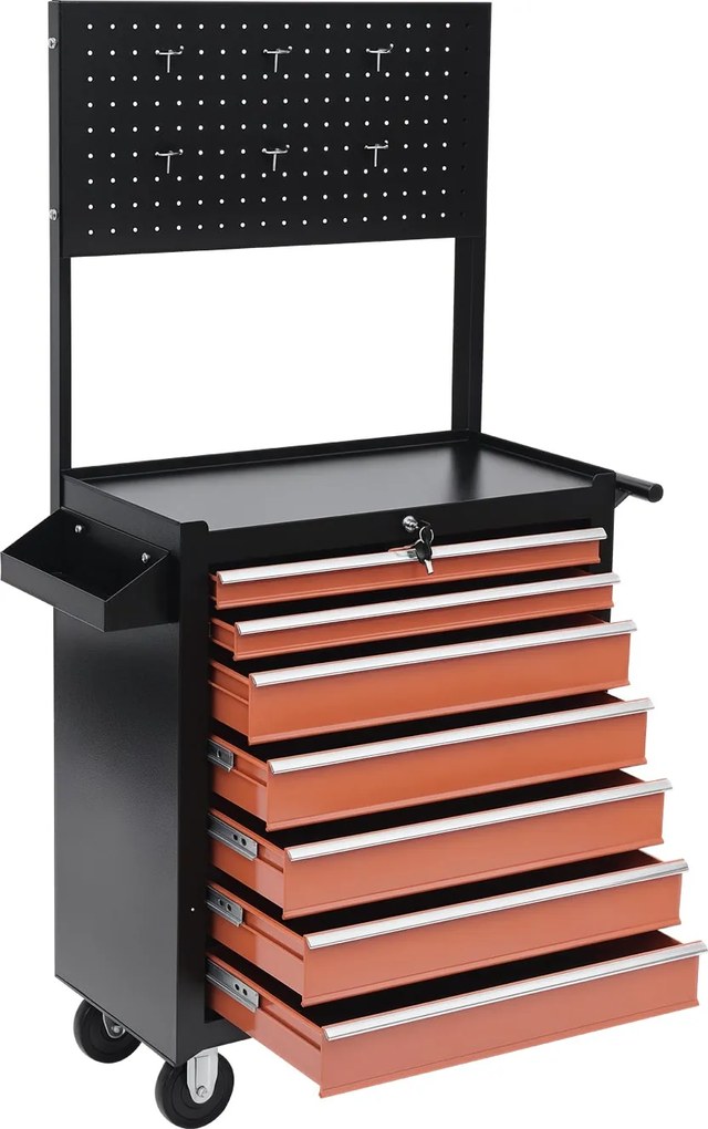 HOMCOM Szerszámtároló Kocsi Szerszámosládával 61,5 x 33 x 76 cm Fekete és Narancs | Aosom