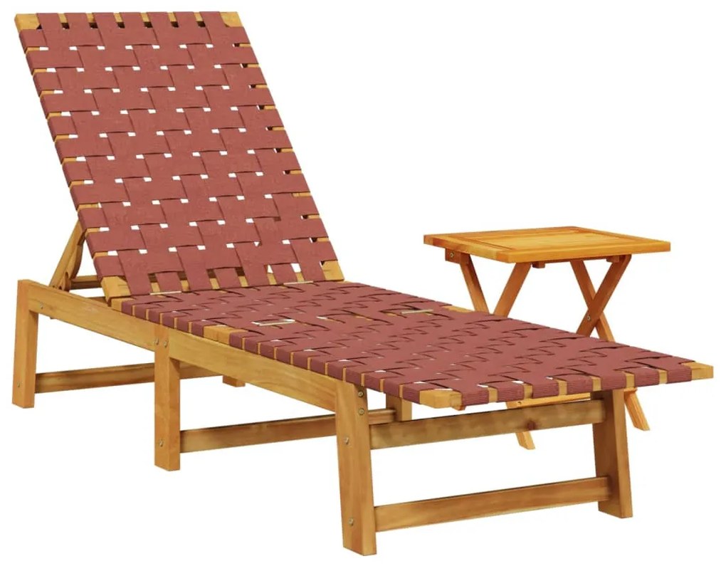vidaXL piros tömör akácfa és szövet napozóágy asztallal