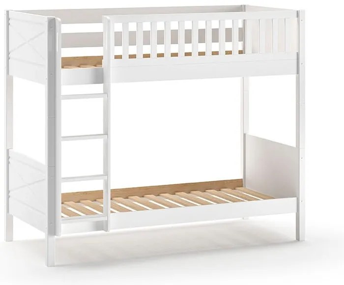 Fehér emeletes borovi fenyő gyerekágy tárolóhellyel 90x200 cm SCOTT – Vipack