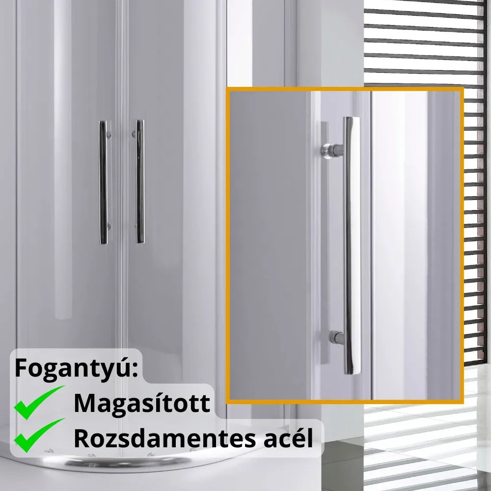 Stuxi Nizza 80x80 cm íves két tolóajtós zuhanykabin 6 mm vízlepergető biztonsági üveggel, króm elemekkel, 190 cm magas