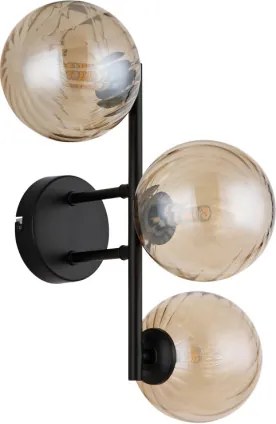 Globo 56146W Fali lámpa, fekete matt fém, borostyánszínű üveggolyók, HxSzxM: 360x280x250mm, 3x G9 LED 4W 230V izzók nélkül