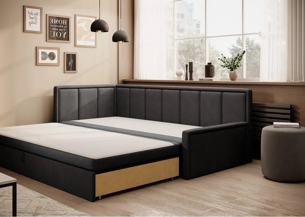 Sötétszürke zsenília kinyitható-tárolóhelyes kanapé 214 cm Fulgeo – ELTAP